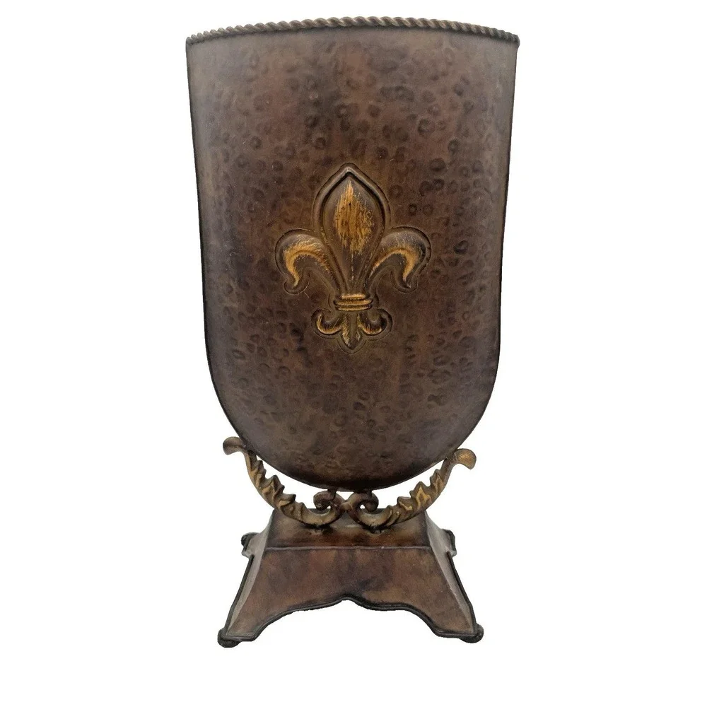 Fleur de lis Brown Metal Urn French Country 15